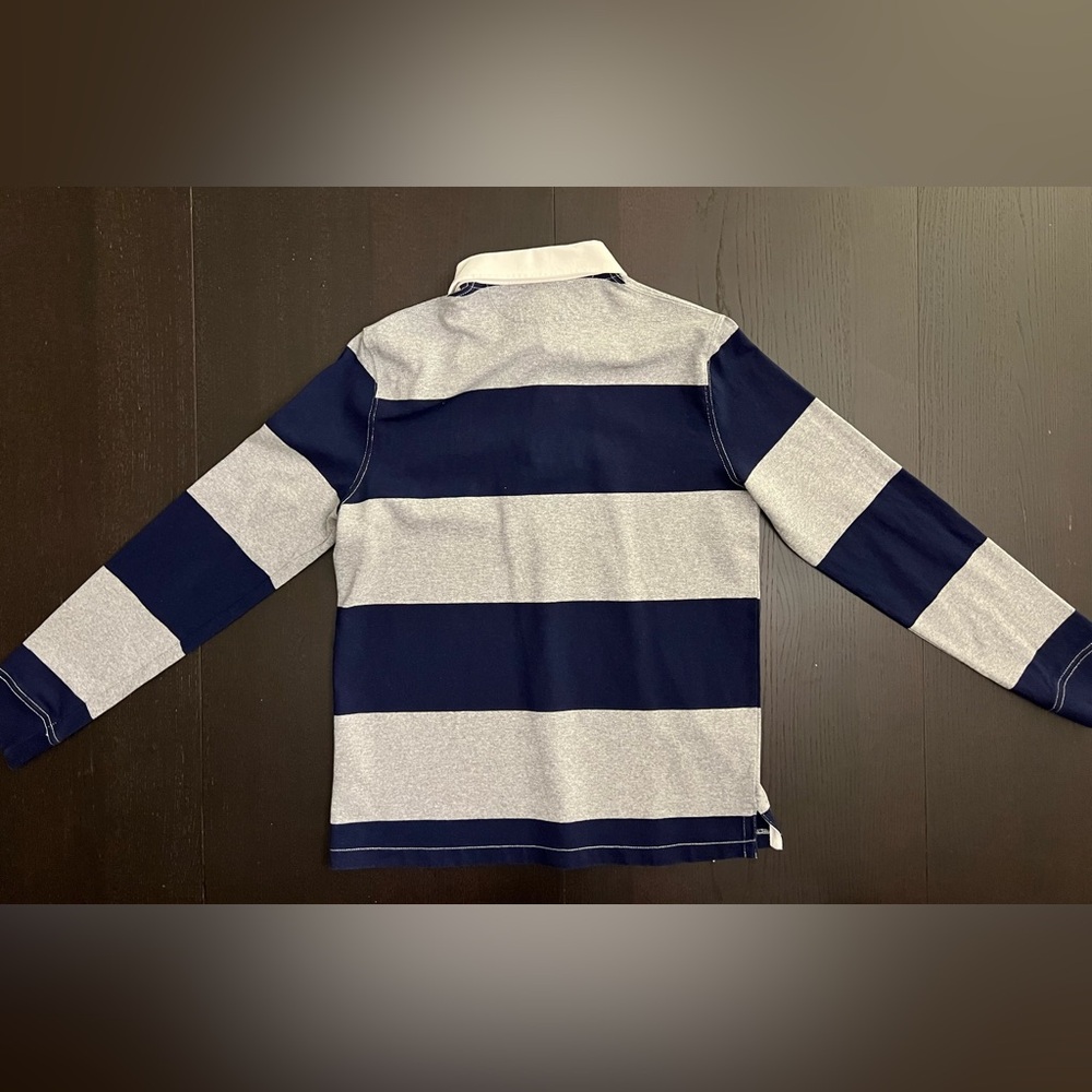 Ralph Lauren Men's Grey and Navy Striped Rugby Shirt Custom Fit Medium - Picture 2 of 6